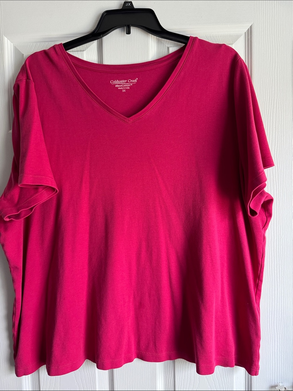 Coldwater Creek Women's Short-Sleeve V-Neck Tee in Bright Fuchsia